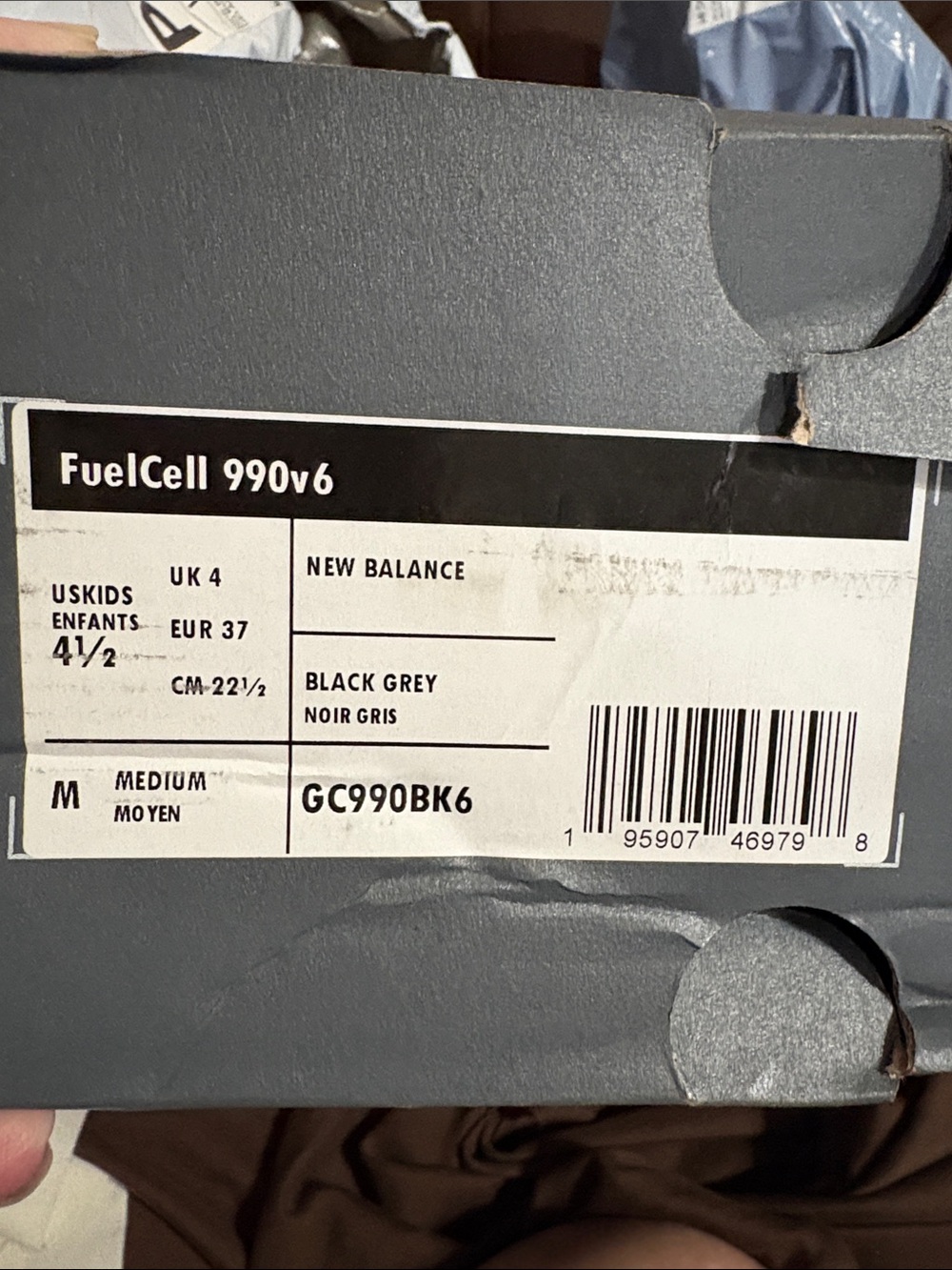 New Balance Black Grey FuelCell 990v6 Box  4.5Y W6 EU37 BNIB